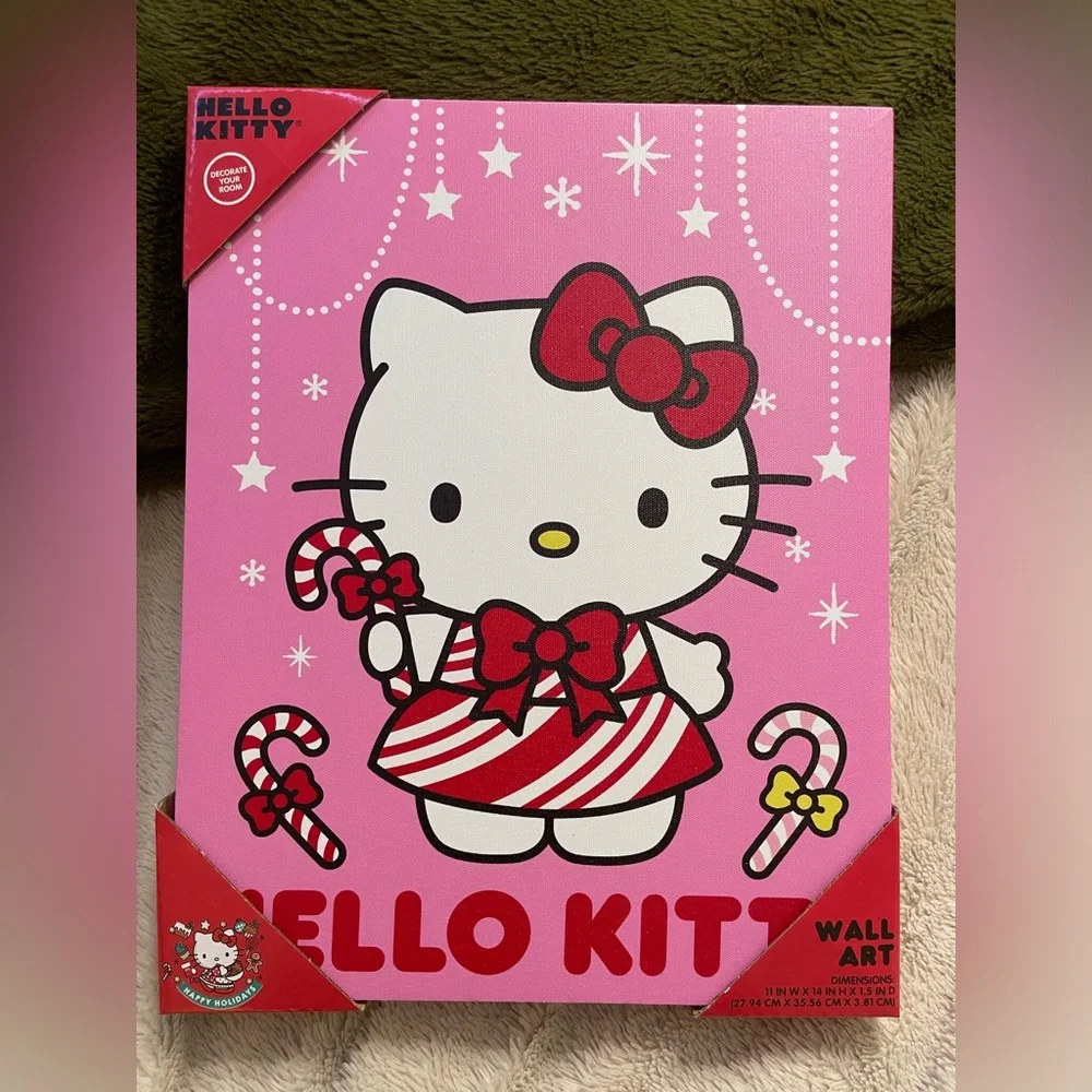 NWT Hello Kitty Sanrio Candy Cane Christmas Wall Art